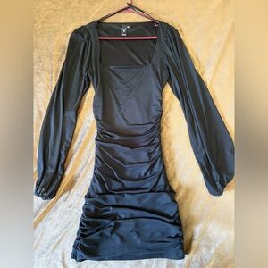 Windsor Black Ruched Bodycon Dress with Bishop Sleeves